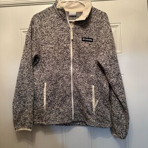 Columbia Gray and White speckled fleece jacket women’s size medium